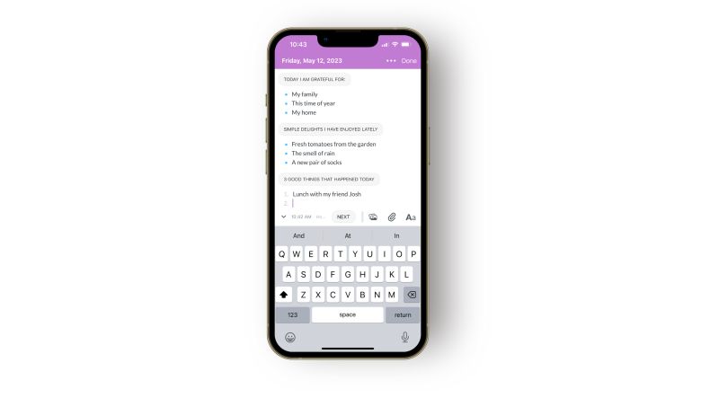 An example of a digital gratitude journal