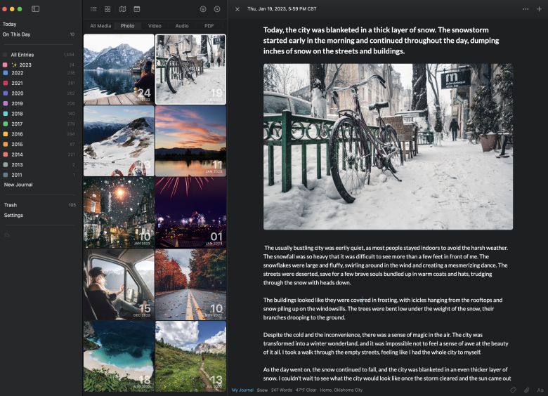 An example of a digital journal in the Day One journal app. 