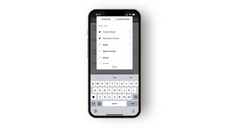 Adding tags to your dream journal in the Day One app. 