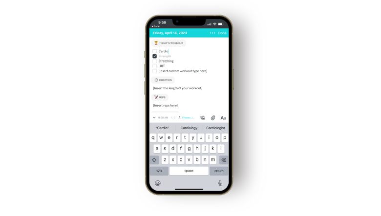 An example of a digital fitness journal