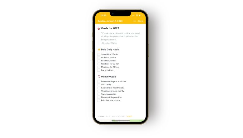 An example of a digital goals journal