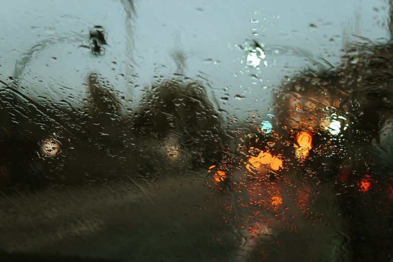 A scene of a rainy window 