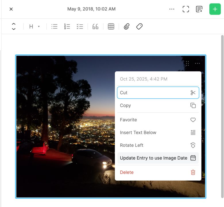 photo ellipsis menu on Day One Web/Windows app