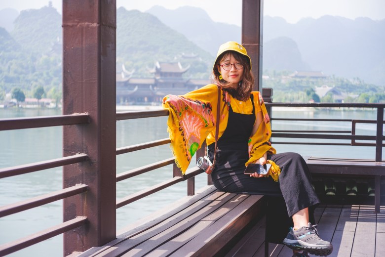 A photo of a person used in a travel journal. 