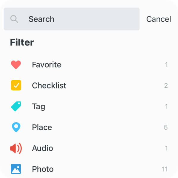 Tags, favorites, and search filters make finding photos and entries quick and easy image.