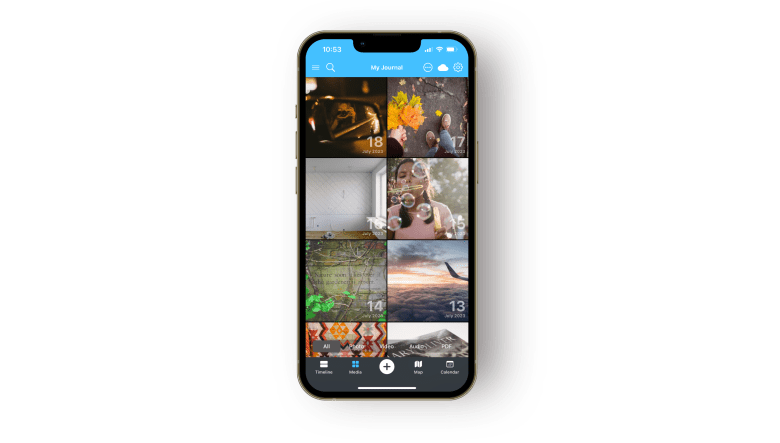 A screenshot of Day One's Media View, showing a photo journal 